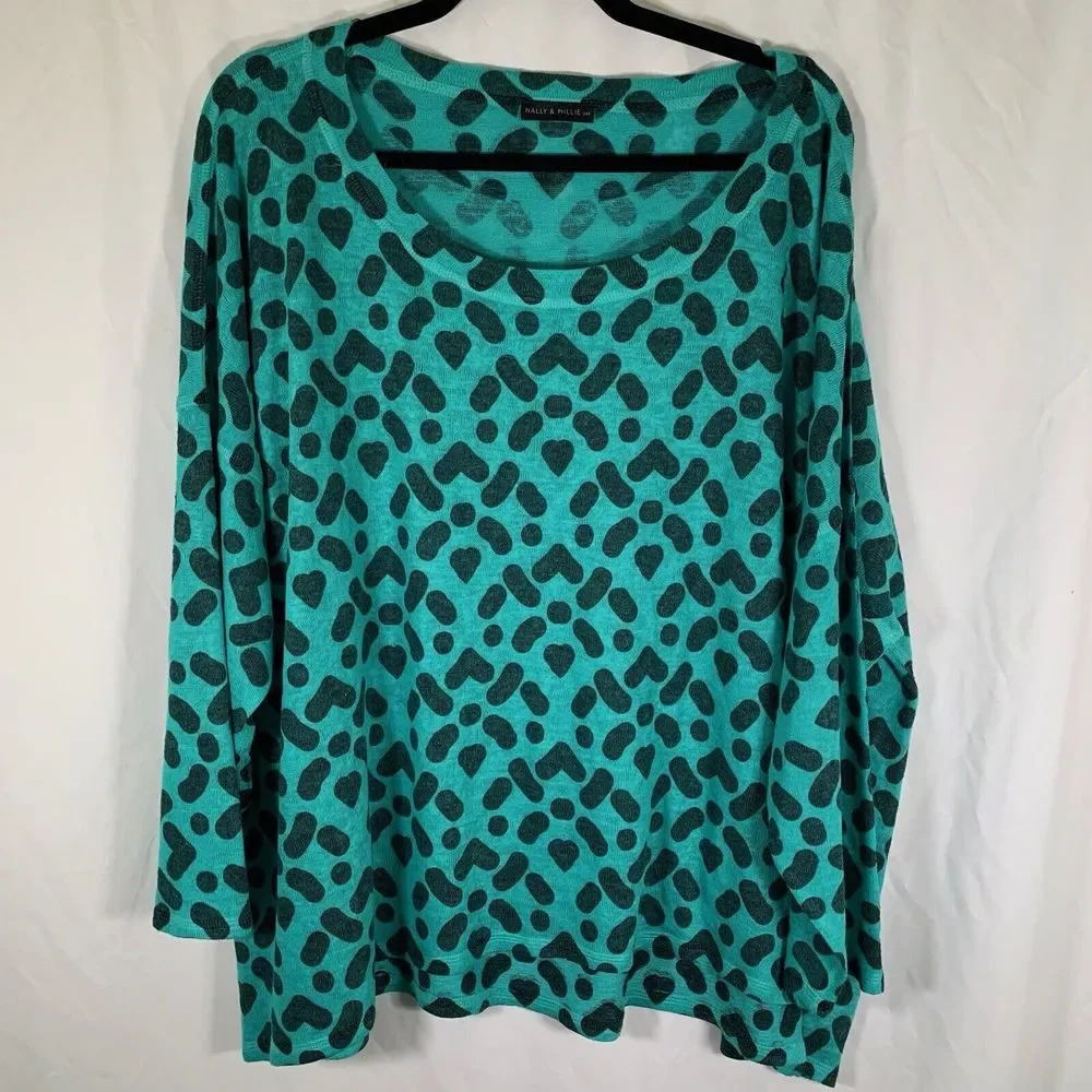 Nally & Millie Sweater Women’s 1X Blue Green Lightweight Long Sleeve
